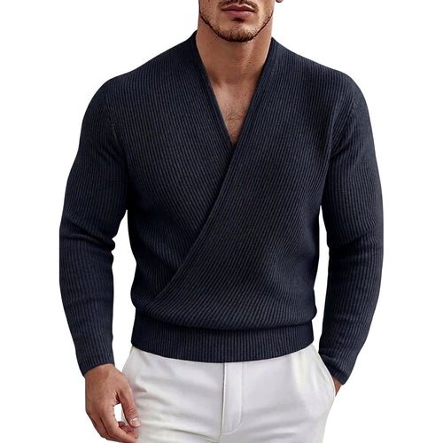 Alexander - Men's Ribbed Deep V-Neck Cross-Front Sweater
