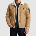 Brennan - Men's Button-Front Leather Jacket with Fleece Lining