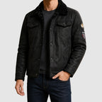 Brennan - Men's Button-Front Leather Jacket with Fleece Lining