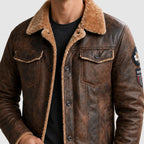 Brennan - Men's Button-Front Leather Jacket with Fleece Lining
