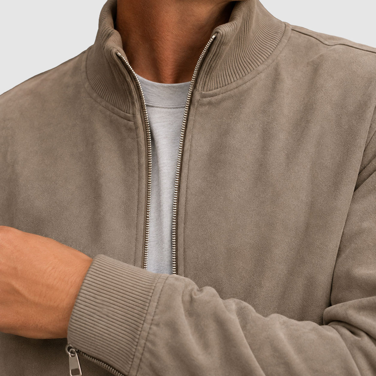 Brooks - Men's Suede Jacket with Ribbed Stand Collar