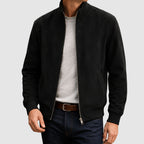 Brooks - Men's Suede Jacket with Ribbed Stand Collar