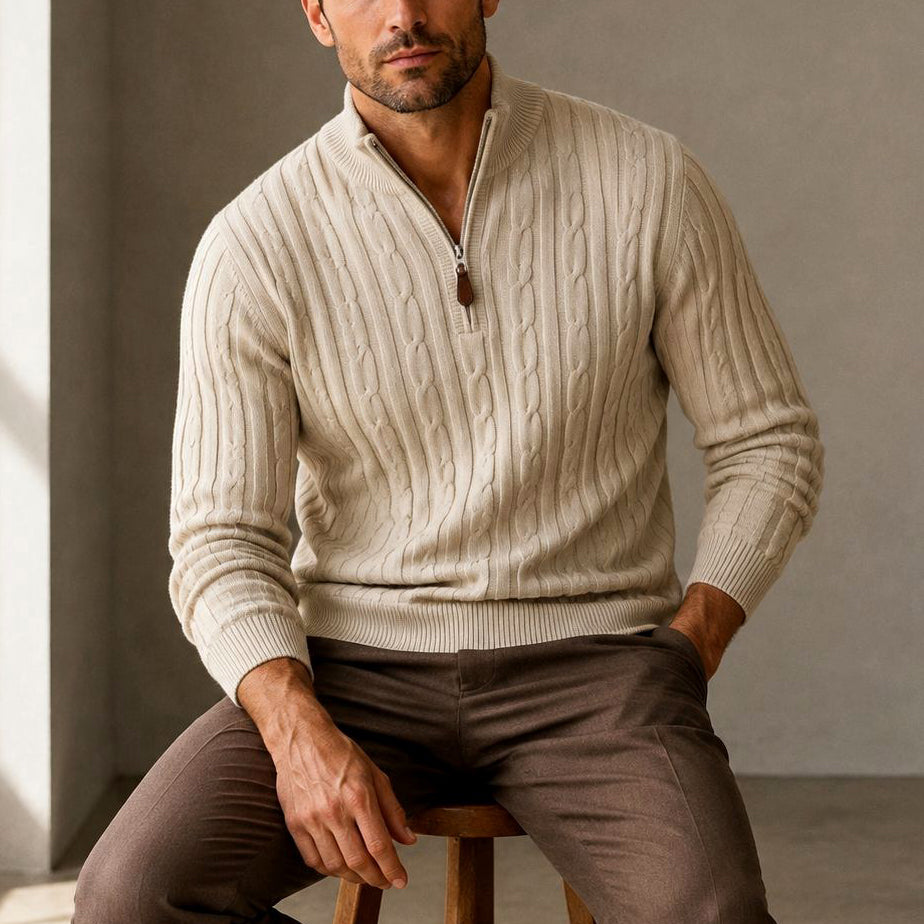 Cliff - Men's Cable Half-Zip Slim Fit Sweater