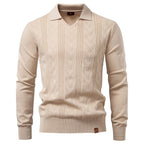 Cory - Men's Textured Knit V-Neck Collared Sweater