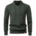 Cory - Men's Textured Knit V-Neck Collared Sweater