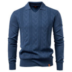 Cory - Men's Textured Knit V-Neck Collared Sweater