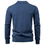 Cory - Men's Textured Knit V-Neck Collared Sweater
