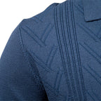 Cory - Men's Textured Knit V-Neck Collared Sweater