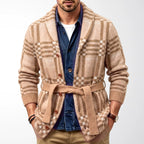 Curtis - Men's Plaid Belted Shawl Collar Cardigan