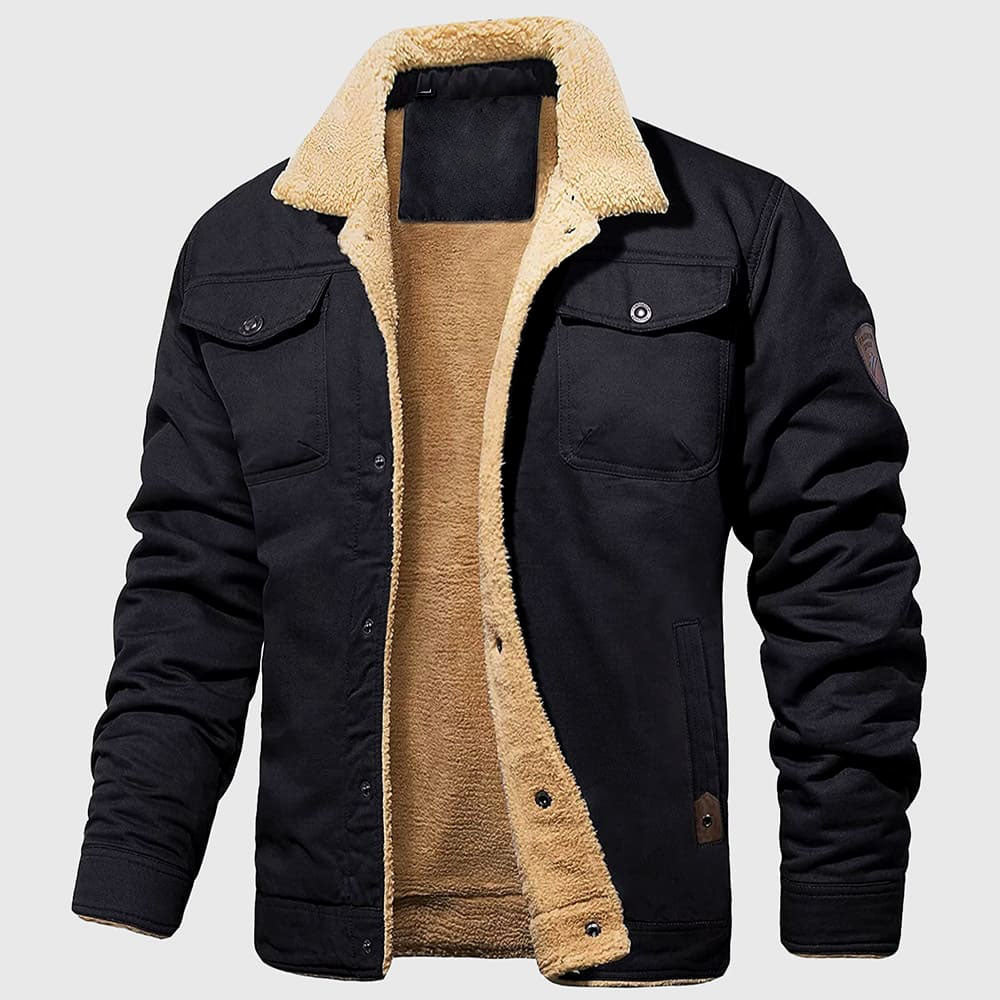 Dilan - Men's Sherpa-Collar Bomber Jacket with Chest Pockets