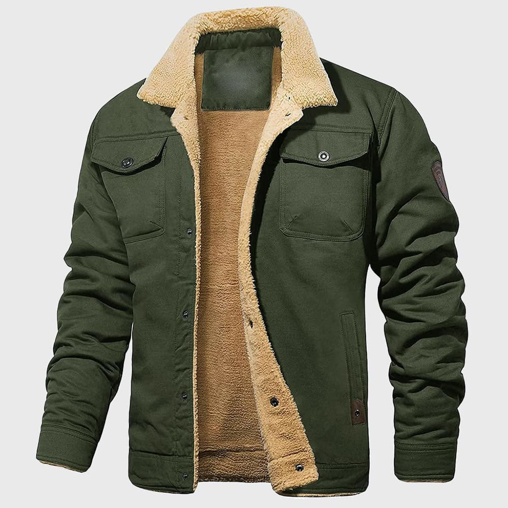 Dilan - Men's Sherpa-Collar Bomber Jacket with Chest Pockets