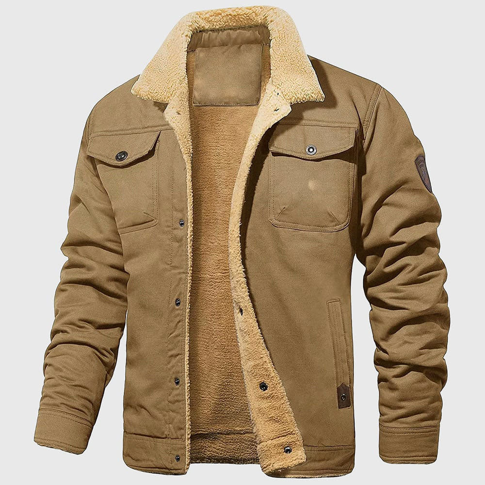 Dilan - Men's Sherpa-Collar Bomber Jacket with Chest Pockets