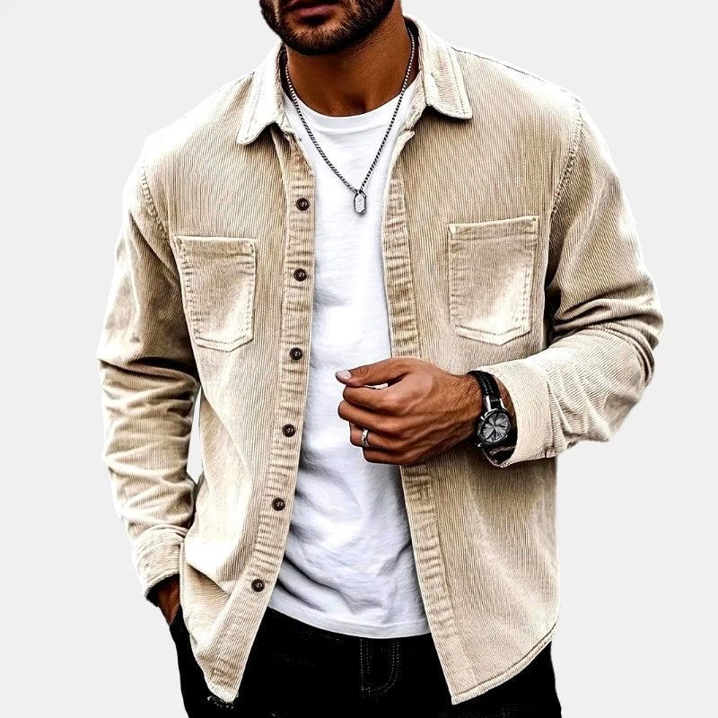 Douglas - Men's Corduroy Button-Down Long Sleeve Shirt