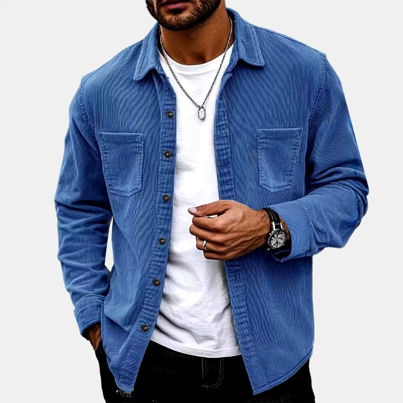 Douglas - Men's Corduroy Button-Down Long Sleeve Shirt