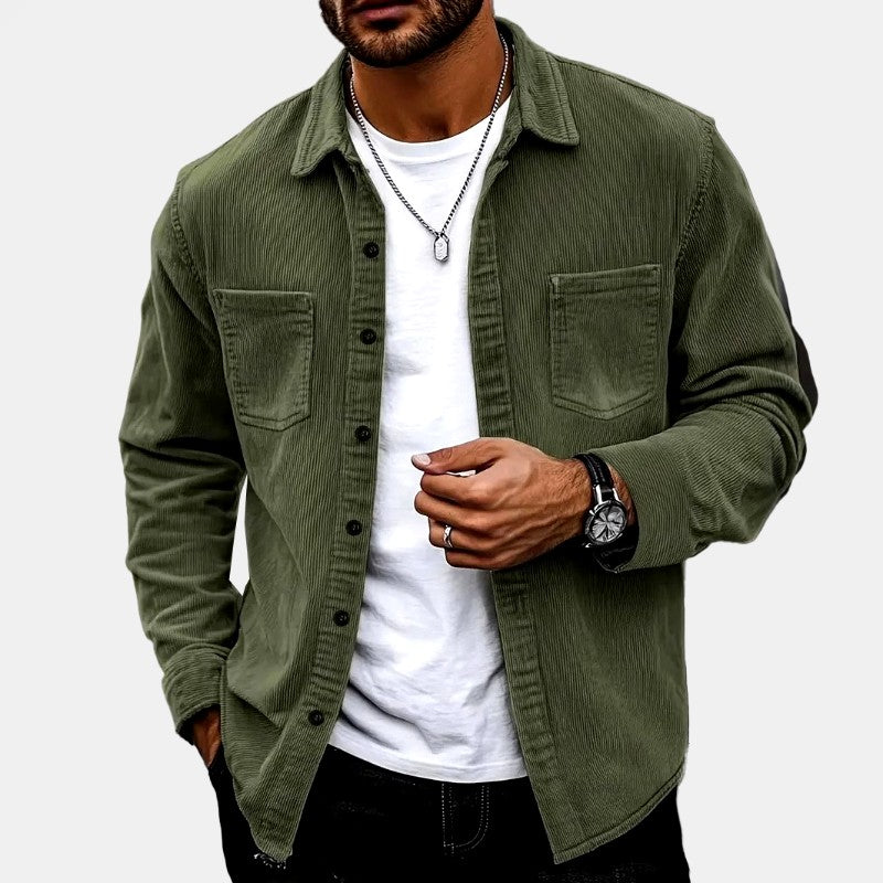 Douglas - Men's Corduroy Button-Down Long Sleeve Shirt
