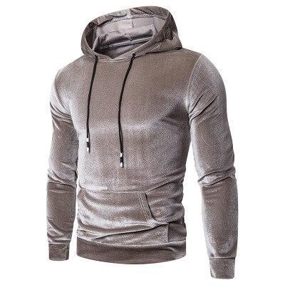 Eithan - Men's Velvet Kangaroo Pocket Pullover Hoodie