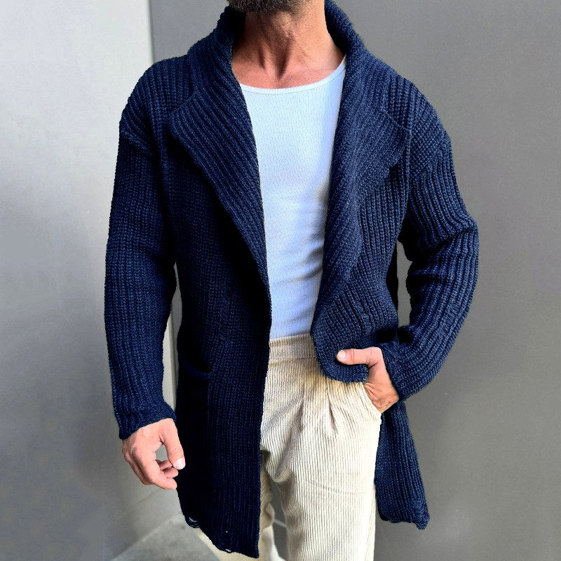 Evan - Men's Ribbed Open-Front Shawl Neck Cardigan