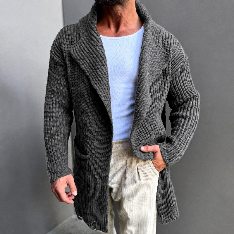 Evan - Men's Ribbed Open-Front Shawl Neck Cardigan