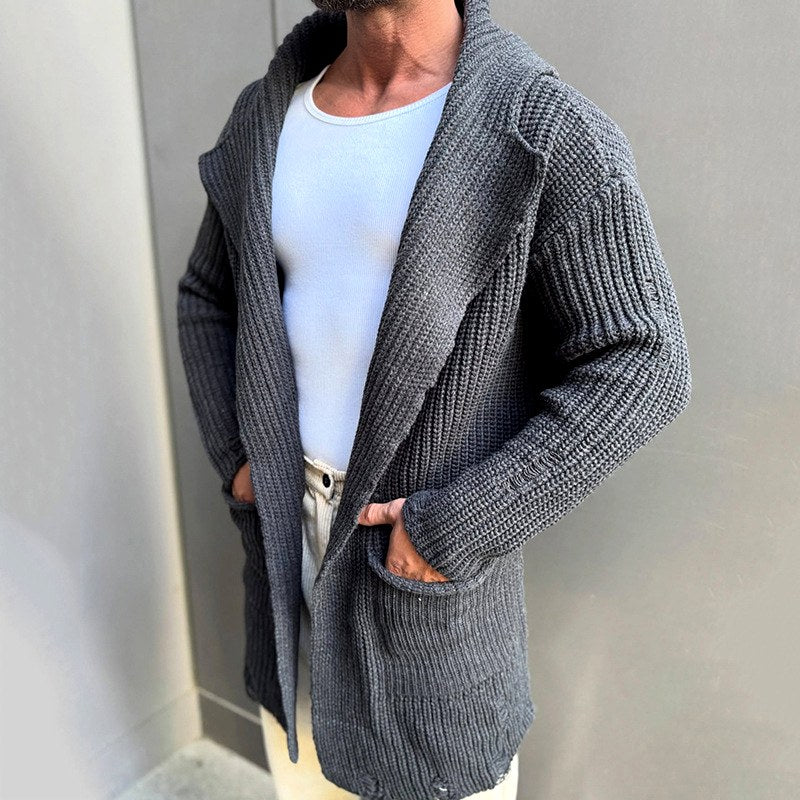 Evan - Men's Ribbed Open-Front Shawl Neck Cardigan