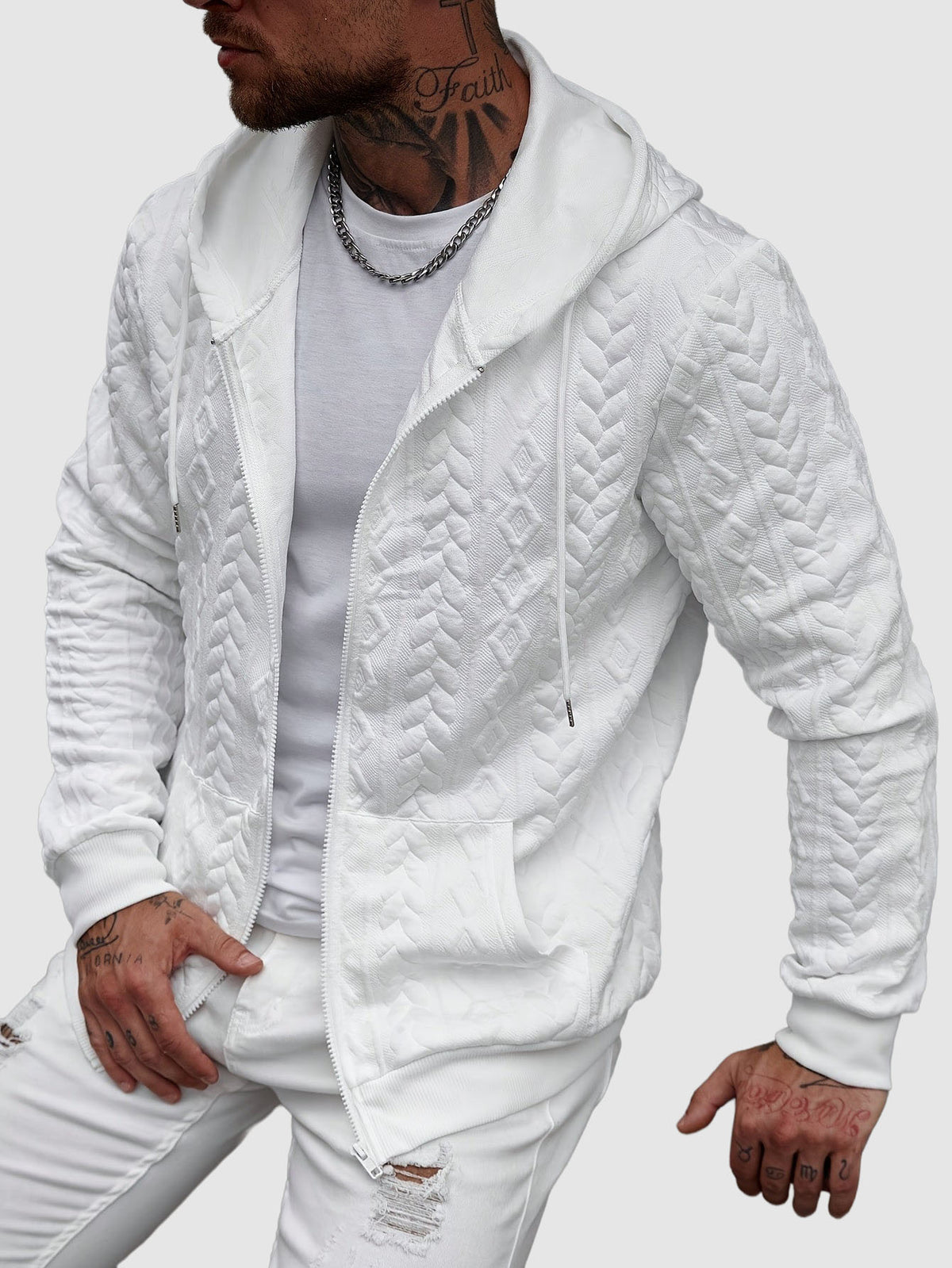 Garrison - Men's Quilted Cable-Knit Zip Hoodie