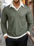 Jasper - Men's Layered-Look V-Neck Sweater with Contrast Collar