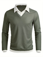 Jasper - Men's Layered-Look V-Neck Sweater with Contrast Collar