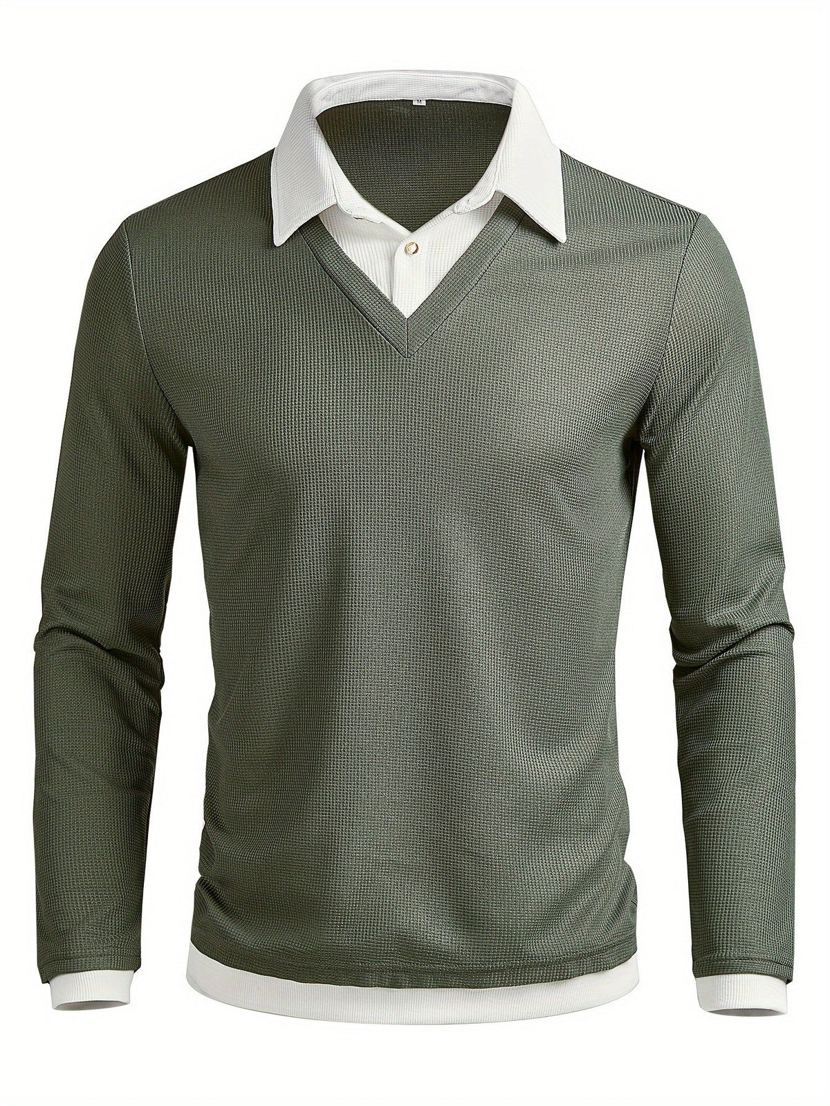 Jasper - Men's Layered-Look V-Neck Sweater with Contrast Collar