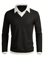 Jasper - Men's Layered-Look V-Neck Sweater with Contrast Collar