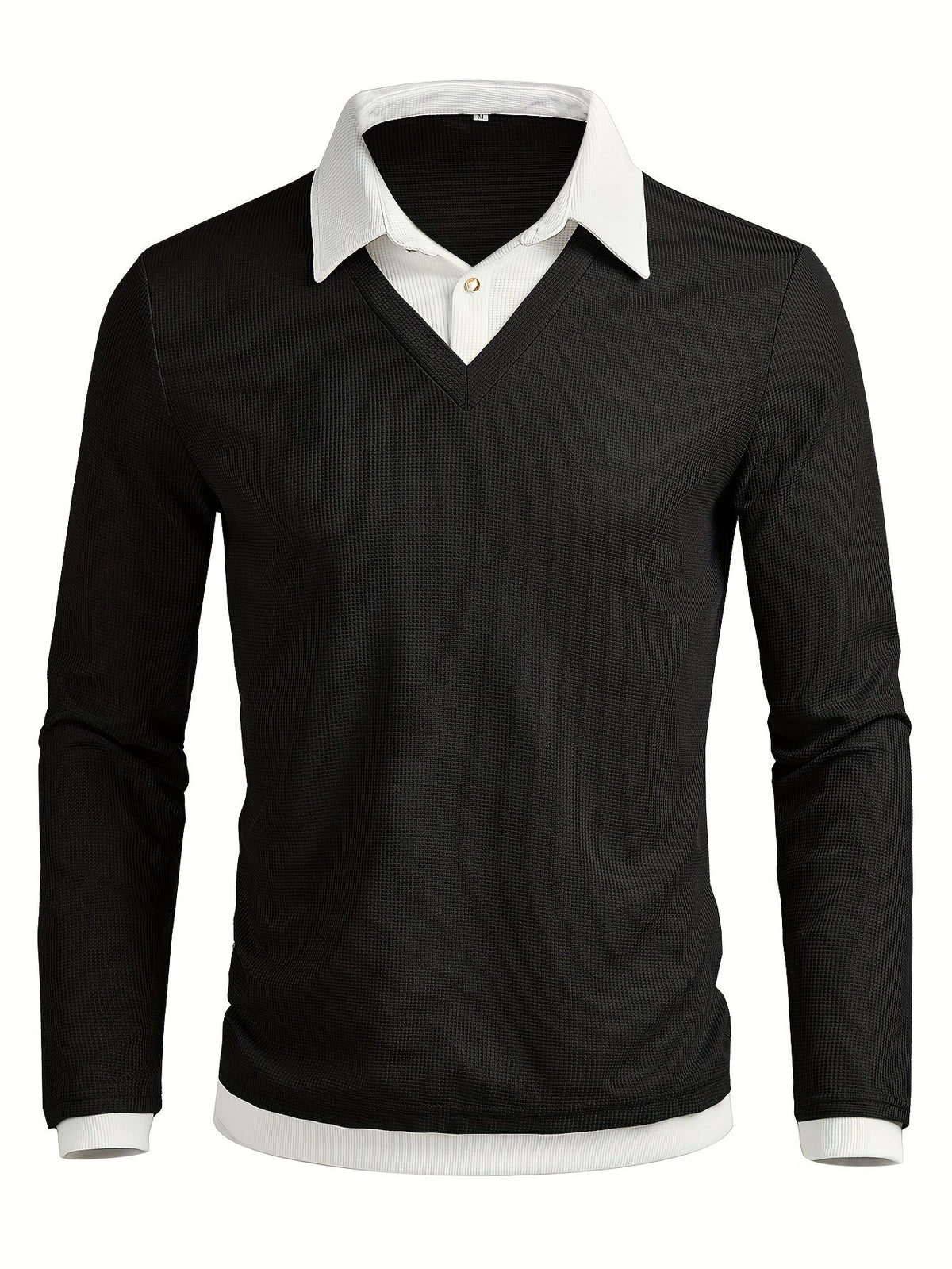 Jasper - Men's Layered-Look V-Neck Sweater with Contrast Collar