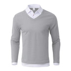 Jasper - Men's Layered-Look V-Neck Sweater with Contrast Collar