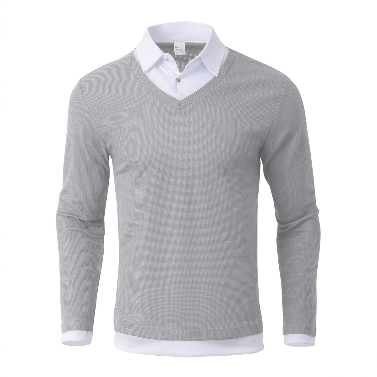 Jasper - Men's Layered-Look V-Neck Sweater with Contrast Collar