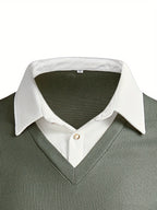 Jasper - Men's Layered-Look V-Neck Sweater with Contrast Collar