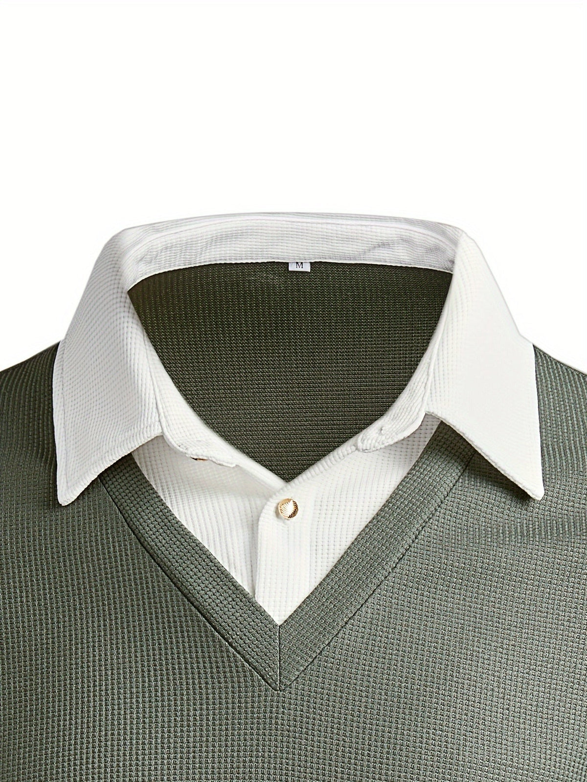 Jasper - Men's Layered-Look V-Neck Sweater with Contrast Collar