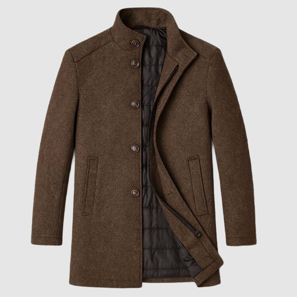 Kayden - Men's Stand-Collar Layered Wool-Blend Overcoat
