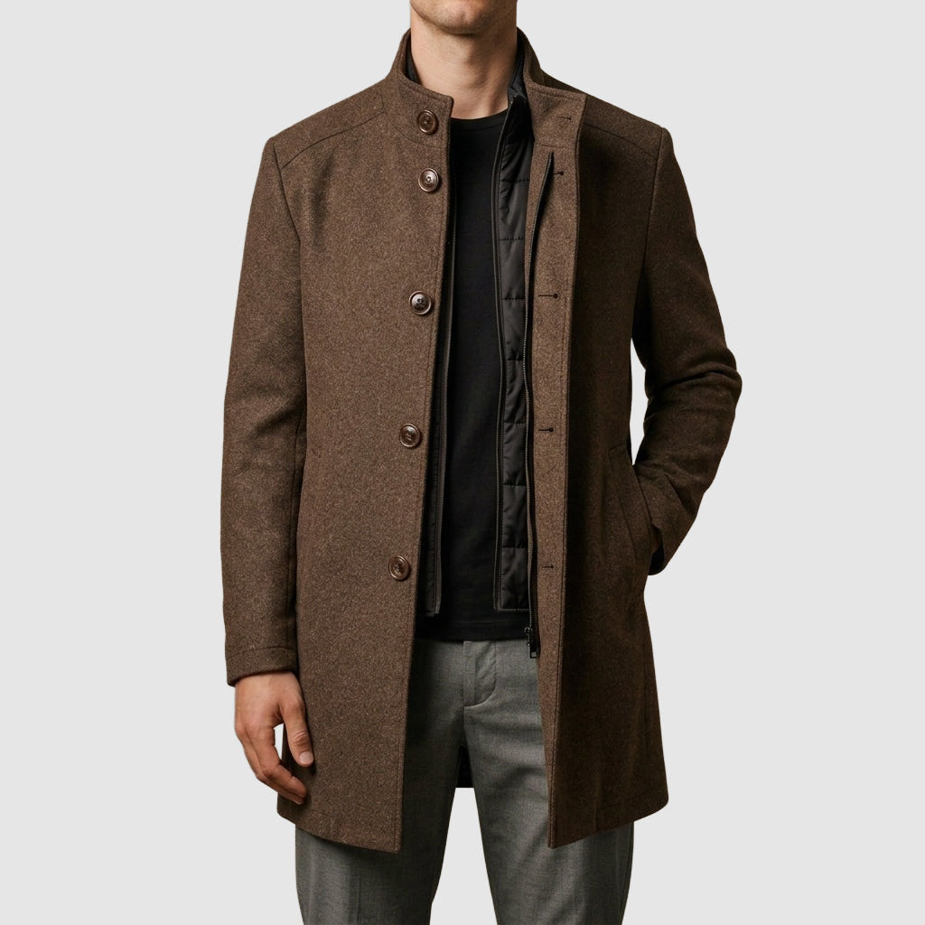 Kayden - Men's Stand-Collar Layered Wool-Blend Overcoat
