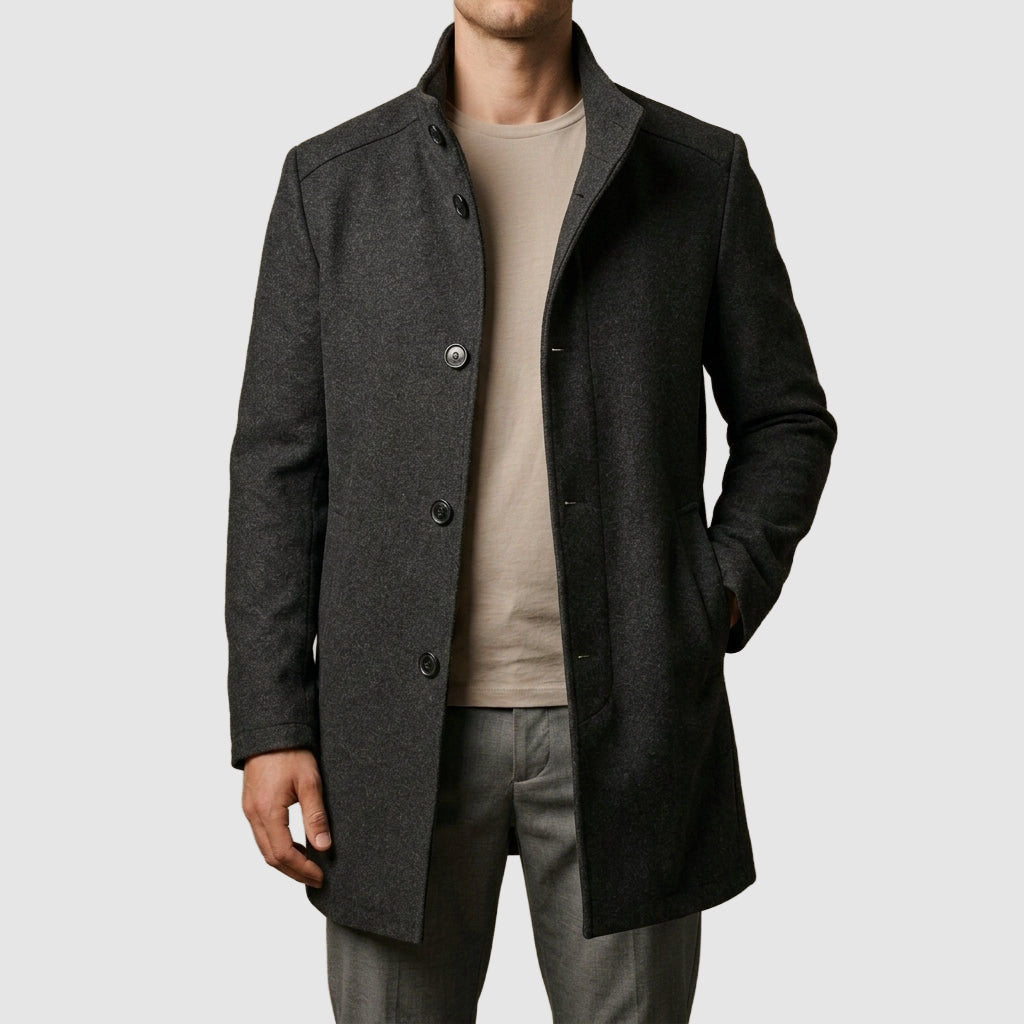 Kayden - Men's Stand-Collar Layered Wool-Blend Overcoat