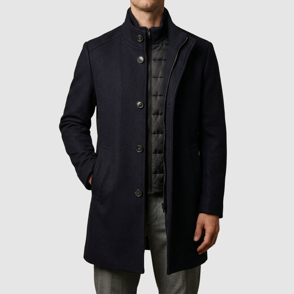 Kayden - Men's Stand-Collar Layered Wool-Blend Overcoat