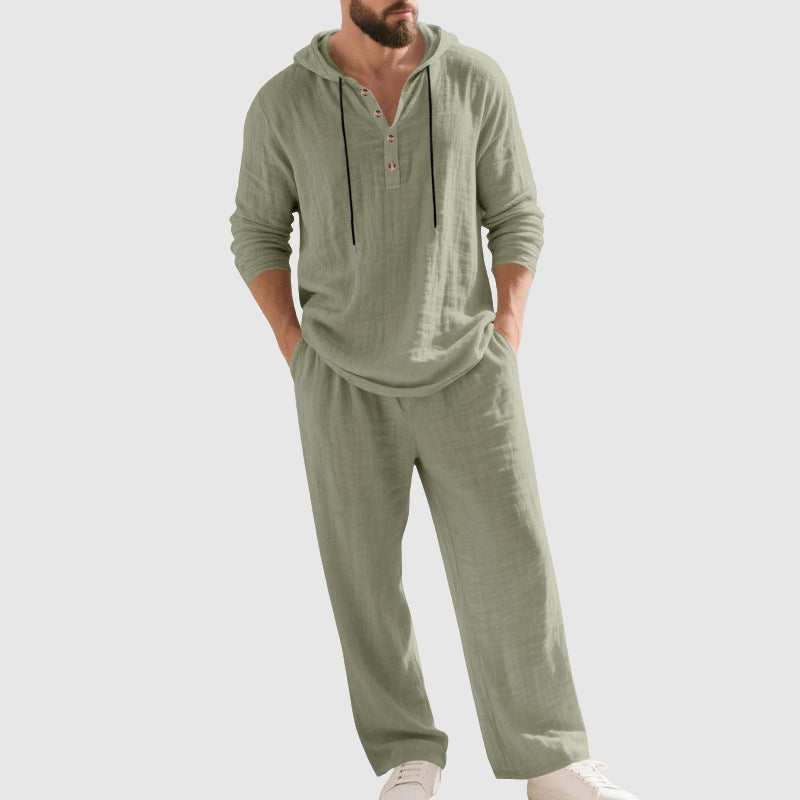Matthew - Men's Linen Hooded Shirt and Pants Set