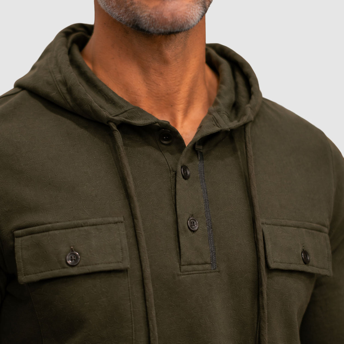 Patrick - Men's Button-Placket Hoodie with Flap Pockets