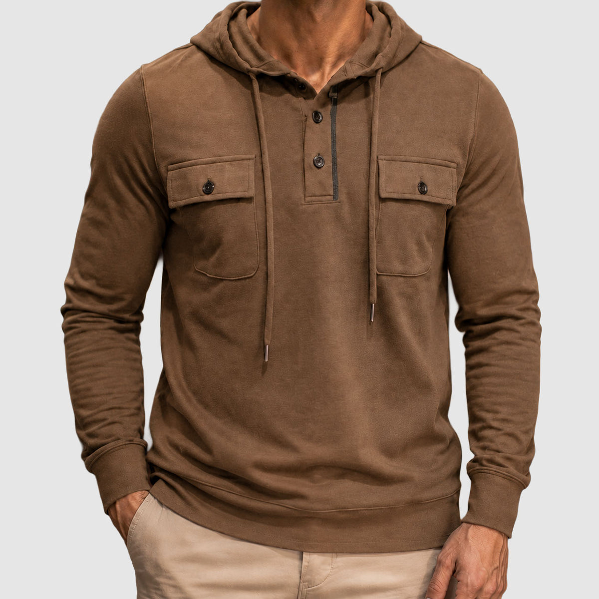 Patrick - Men's Button-Placket Hoodie with Flap Pockets