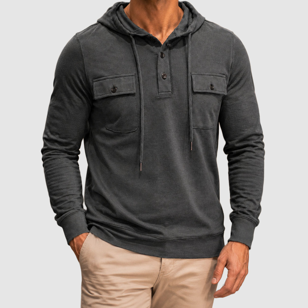 Patrick - Men's Button-Placket Hoodie with Flap Pockets