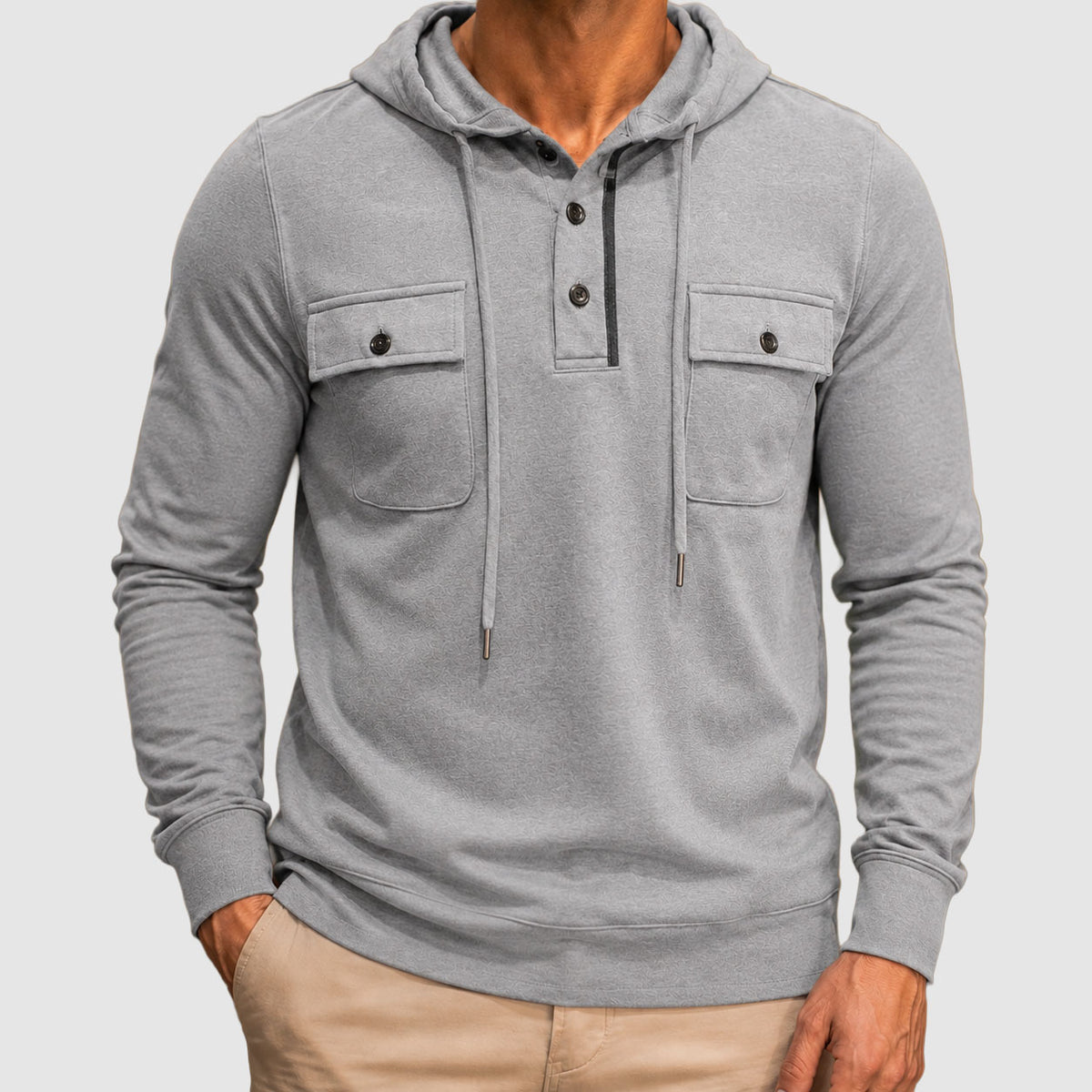 Patrick - Men's Button-Placket Hoodie with Flap Pockets