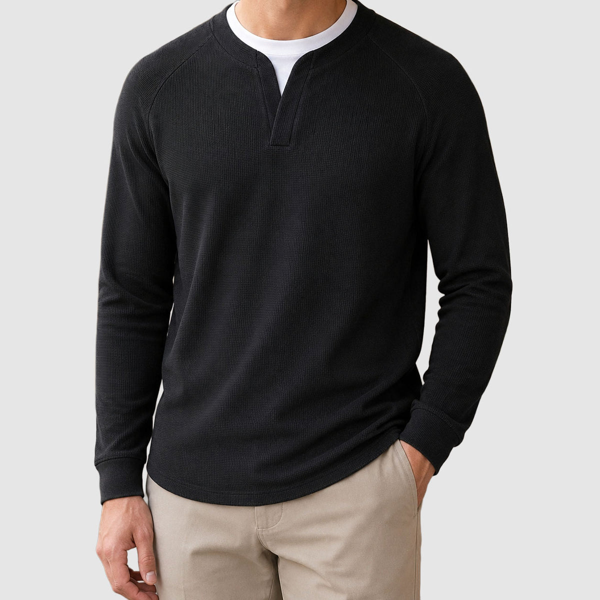 Reid - Men's Raglan Long-Sleeve Notch-Neck Sweater