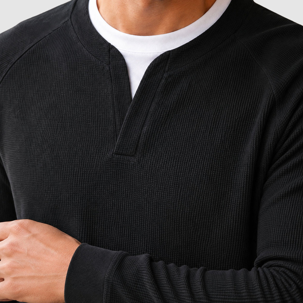Reid - Men's Raglan Long-Sleeve Notch-Neck Sweater