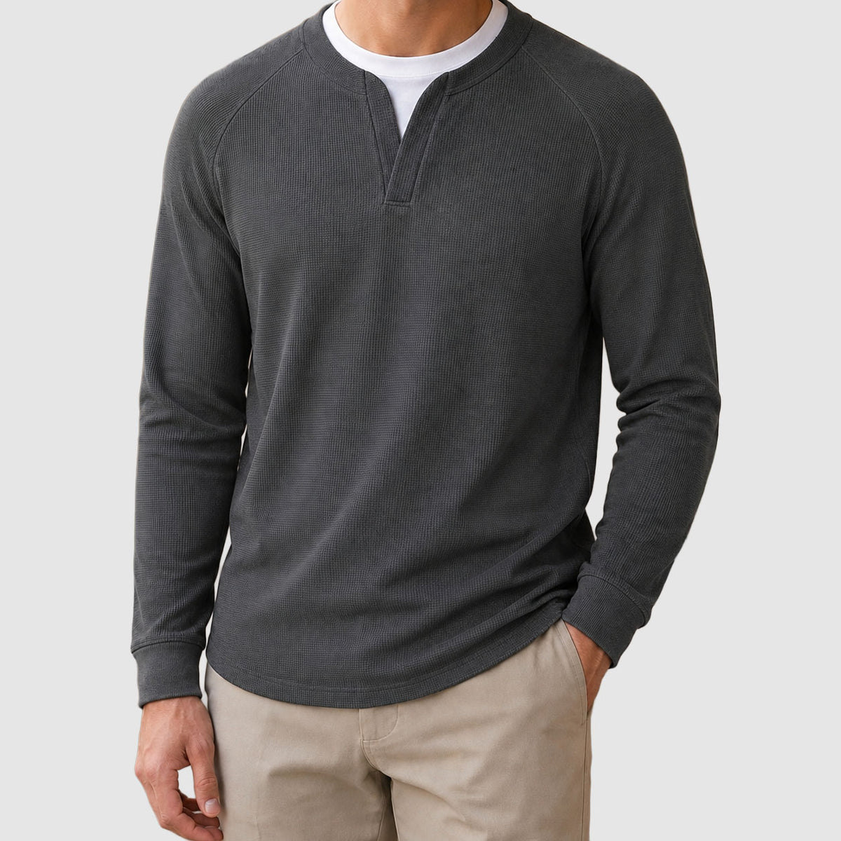 Reid - Men's Raglan Long-Sleeve Notch-Neck Sweater