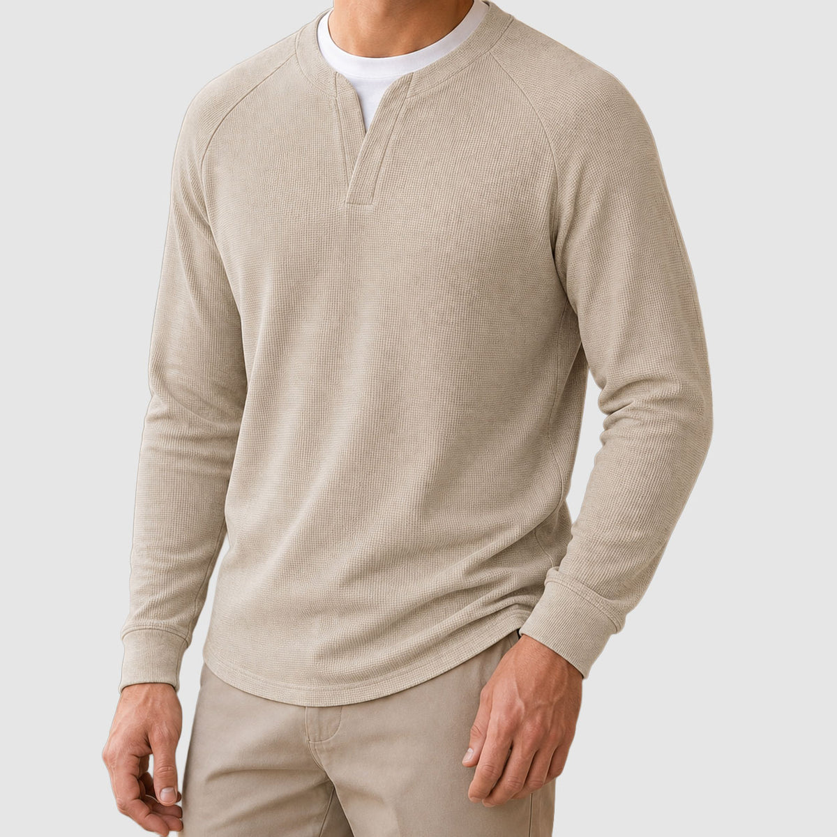 Reid - Men's Raglan Long-Sleeve Notch-Neck Sweater