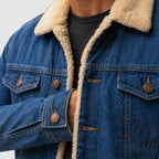 Rowan - Men's Faux-Sherpa Collar Button-Front Denim Jacket