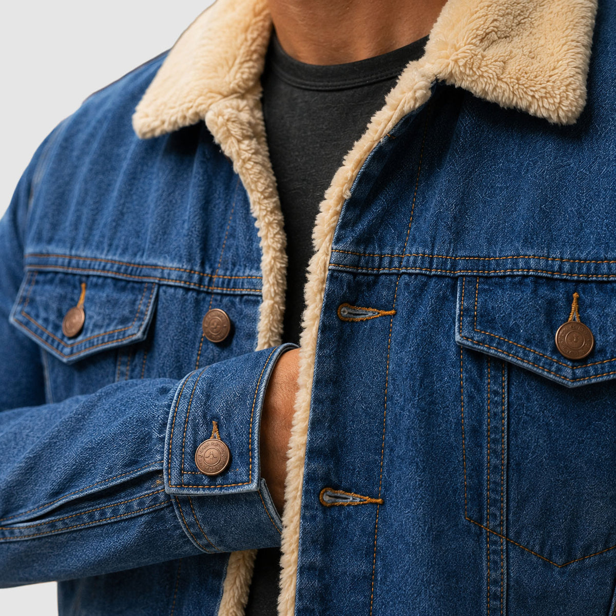 Rowan - Men's Faux-Sherpa Collar Button-Front Denim Jacket