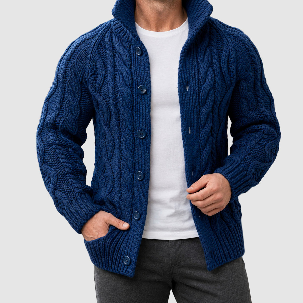 Royce - Men's Button-Front Shawl-Collar Cable Cardigan