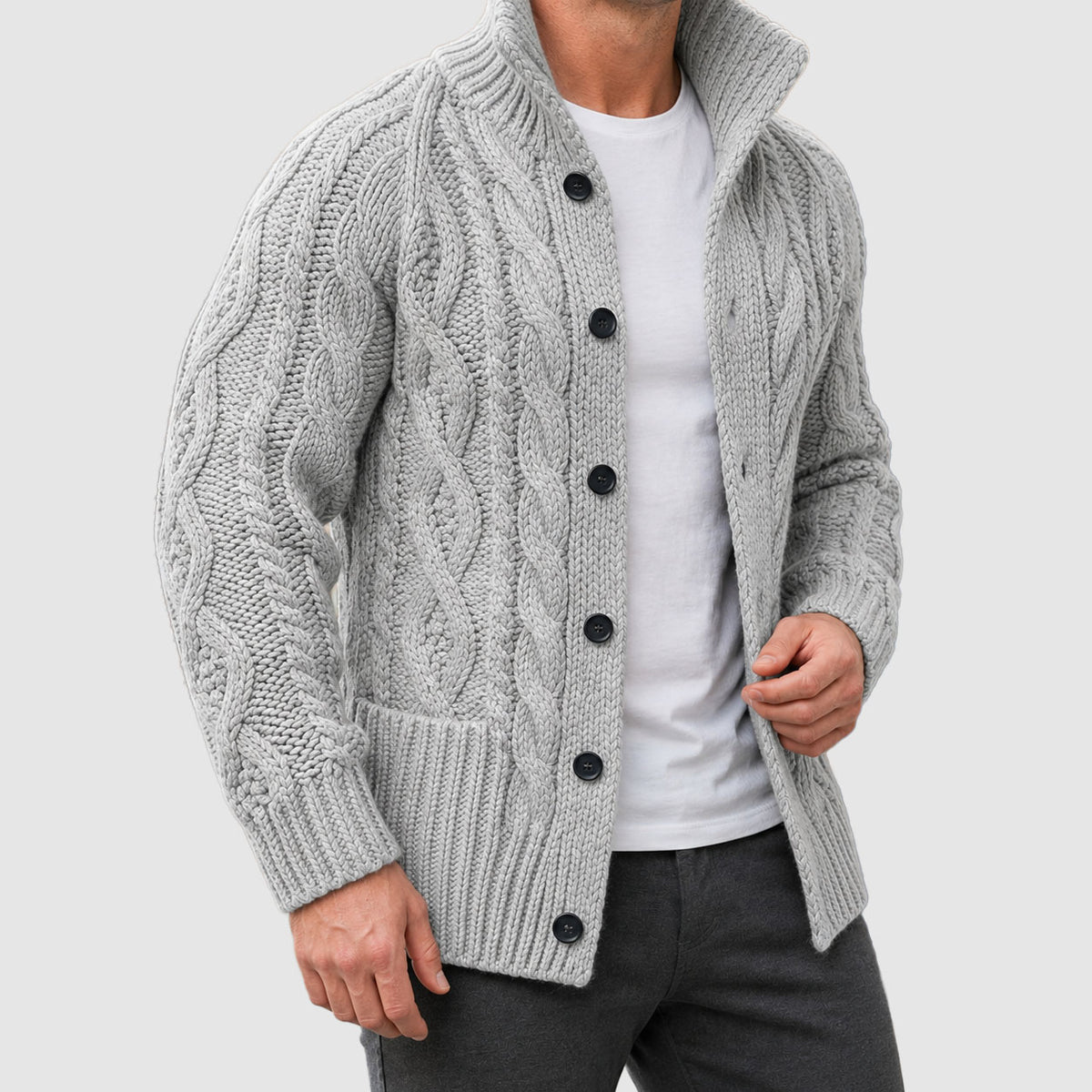 Royce - Men's Button-Front Shawl-Collar Cable Cardigan